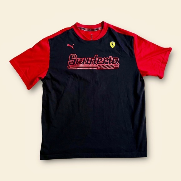 PUMA Scuderia Ferrari T Shirt Mens Sz M Red Black Short‎ Sleeve Crew Neck No Tag - Picture 1 of 4